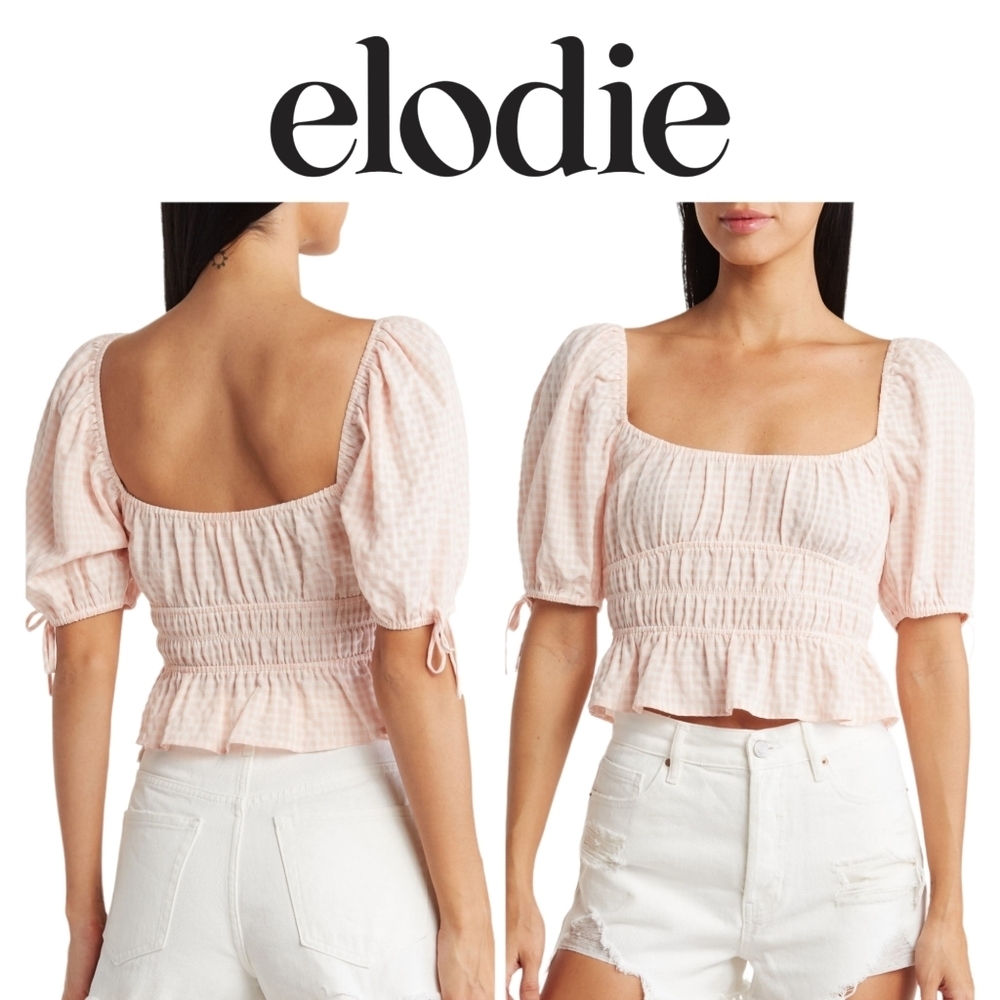 🥑2/100🥑NWT Anthropologie Elodie Square-neck Gingham Milk-maid Top Puff Sleeve